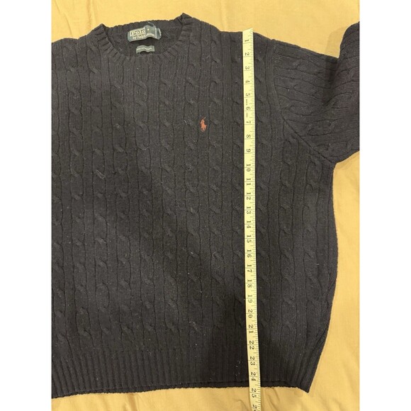 Vintage Polo Ralph Lauren 100% Lambs Wool Cable Knit Sweater Pullover Navy XL - Picture 5 of 5
